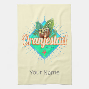 Oranjestad Aruba Retro Vintage Caribbean Souvenir Kitchen Towel