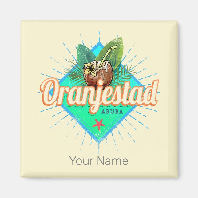 Oranjestad Aruba Retro Vintage Caribbean Souvenir Magnet (Front)