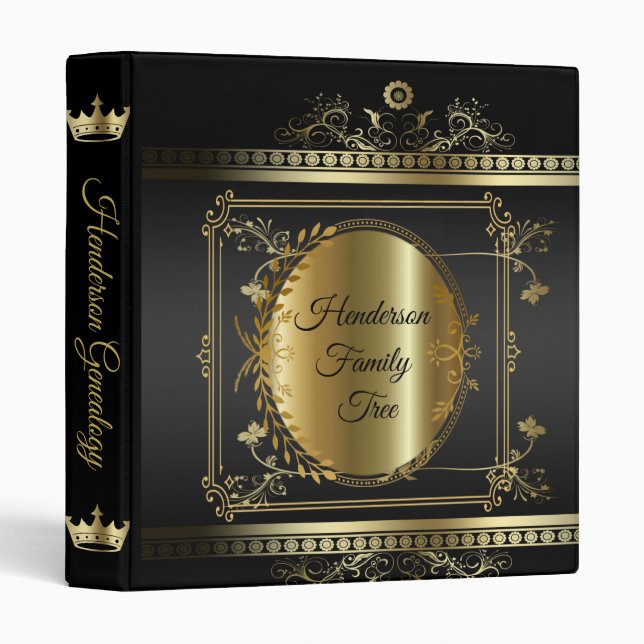Orate Black And Gold Metallic Elegant Family Tree  3 Ring Binder (Front/Spine)