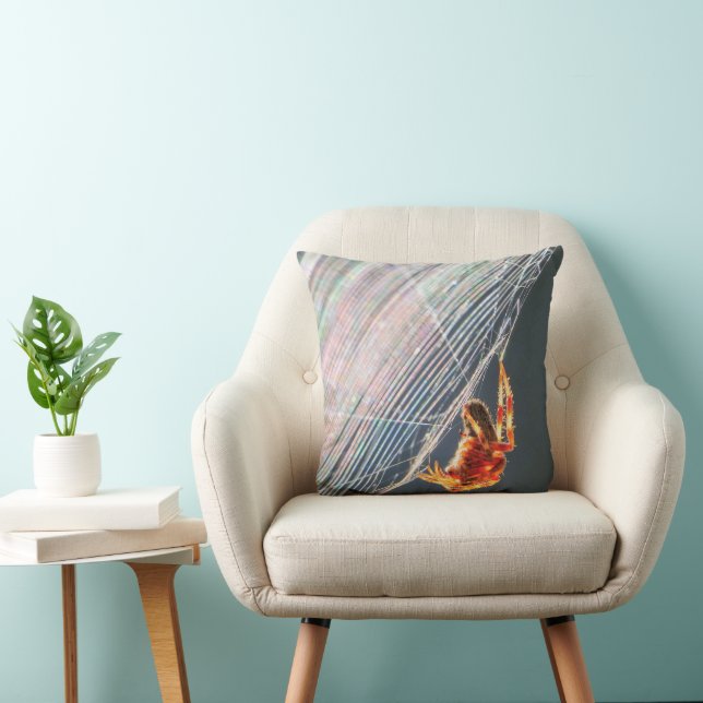Orb Spider on Web  Throw Pillow (Chair)