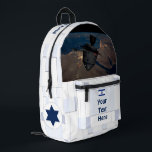 Orbital Dreidel Printed Backpack<br><div class="desc">For aspiring astronauts: A manned Chanuukah dreydel (dreydel) in orbit over the Middle East. The background image resembles spacecraft hull plates,  and there are also an Israeli flag and roundel (star).  Customize by adding your own text on both the front pocket and at top.

Earth image courtesy NASA.</div>