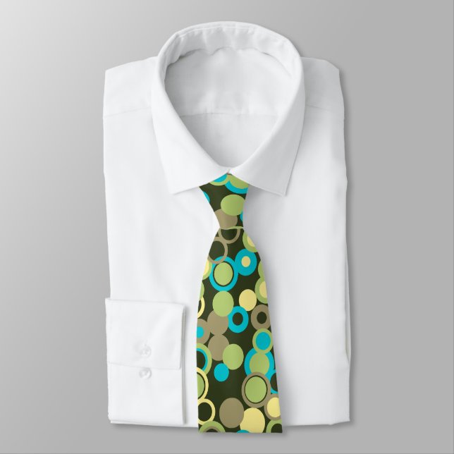 Orbs Polka Dot Green Two-sided Printed Neck Tie (Tied)