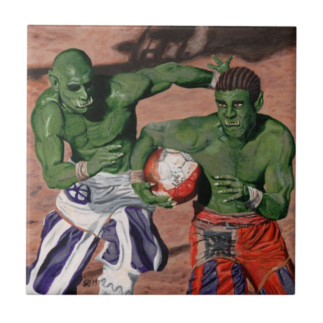 Orc Gladiator Football Fantasy Art Ceramic Tile (Front)