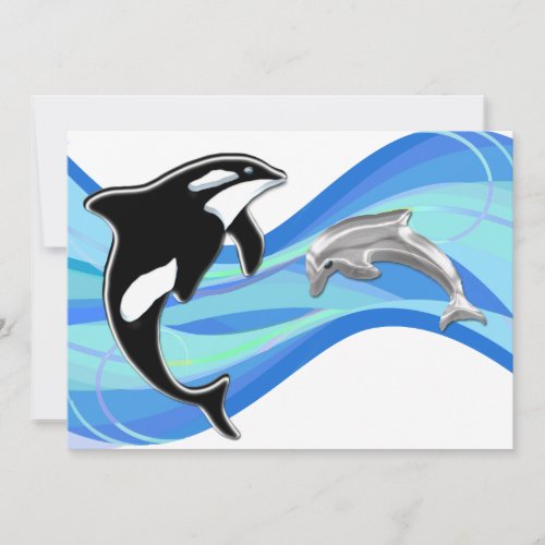 Orca and Dolphin in the Waves Invitation