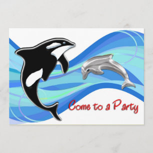 Orca and Dolphin in the Waves Invitation
