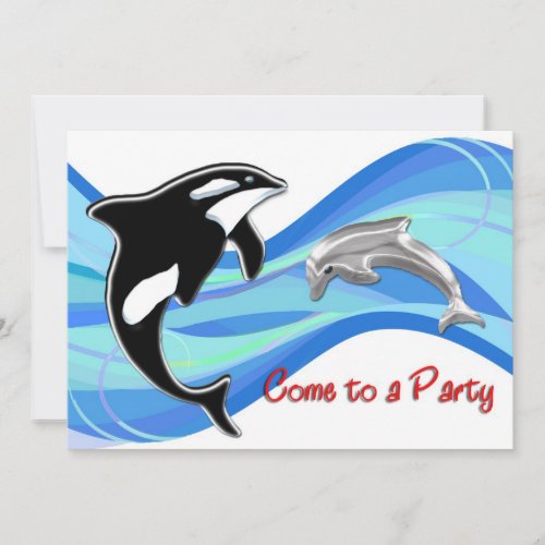 Orca and Dolphin in the Waves Invitation