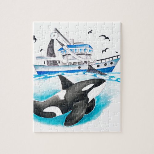 Orca And The Boat Jigsaw Puzzle