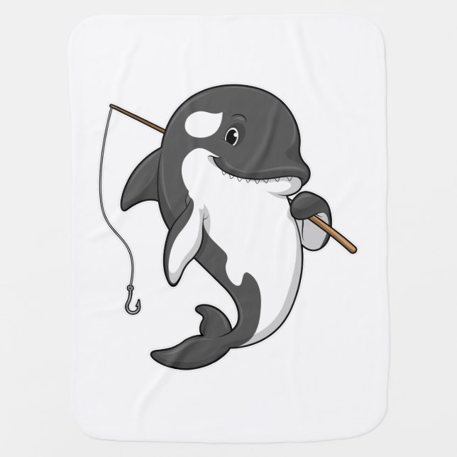 Orca as Fisher with Fishing rod Baby Blanket (Front)
