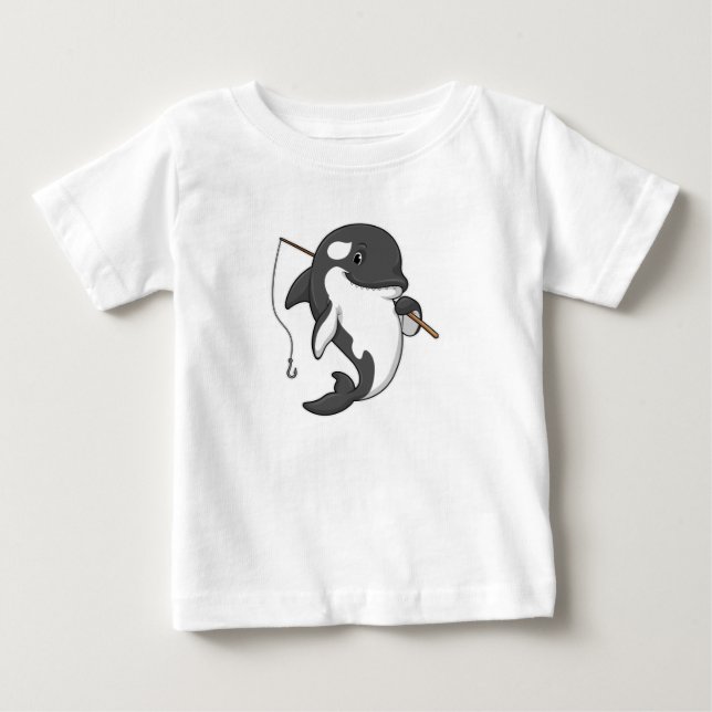 Orca as Fisher with Fishing rod Baby T-Shirt (Front)