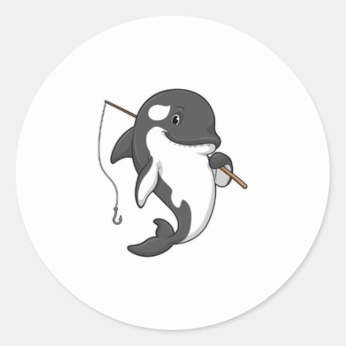 Orca as Fisher with Fishing rod Classic Round Sticker