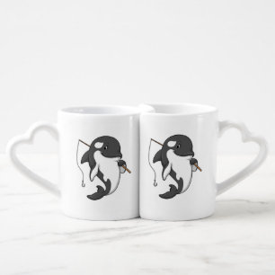 Orca as Fisher with Fishing rod Coffee Mug Set