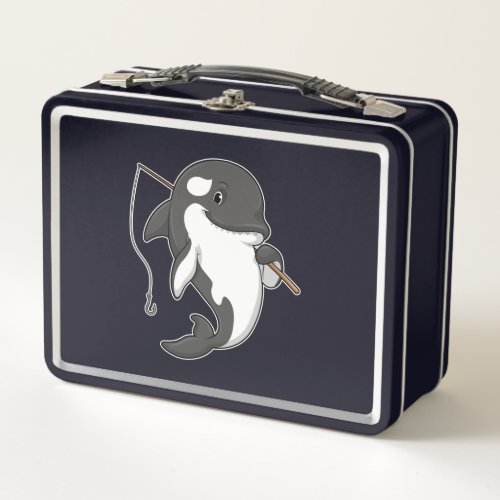 Orca as Fisher with Fishing rod Metal Lunch Box