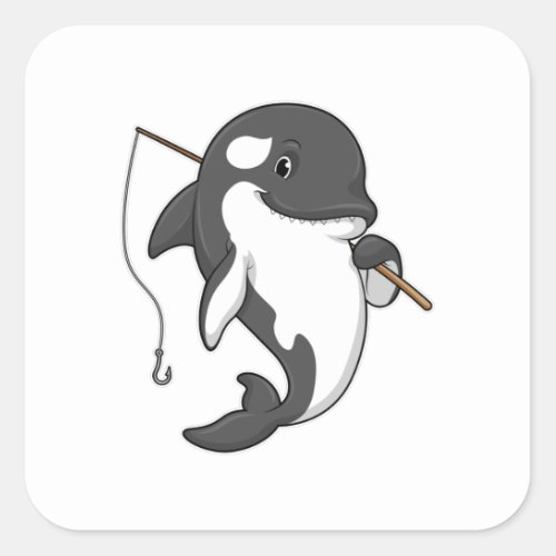 Orca as Fisher with Fishing rod Square Sticker