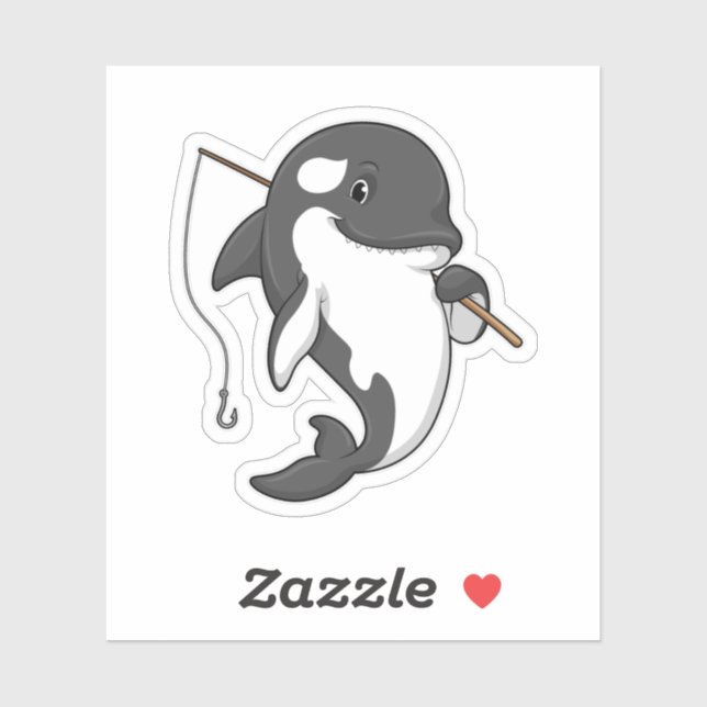 Orca as Fisher with Fishing rod Sticker (Sheet)