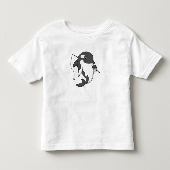 Orca as Fisher with Fishing rod Toddler T-shirt (Front)