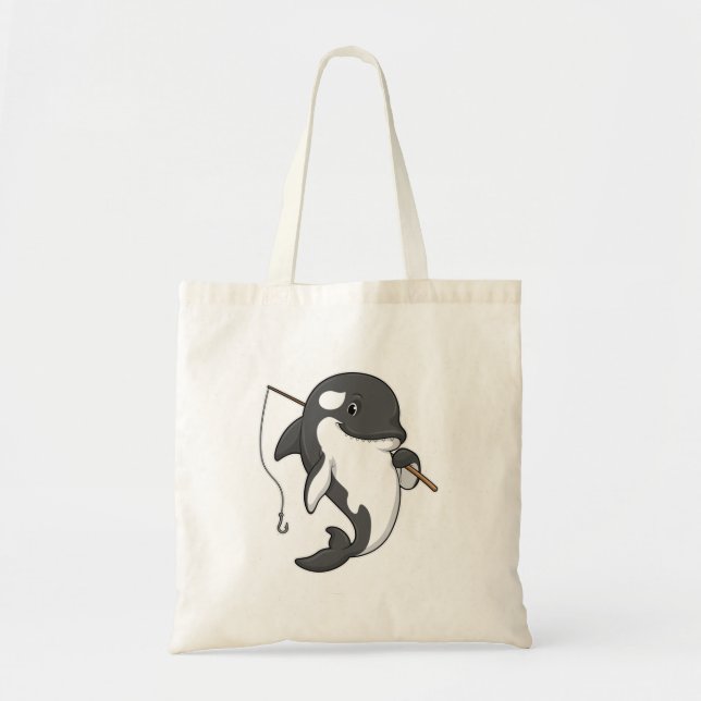 Orca as Fisher with Fishing rod Tote Bag (Front)