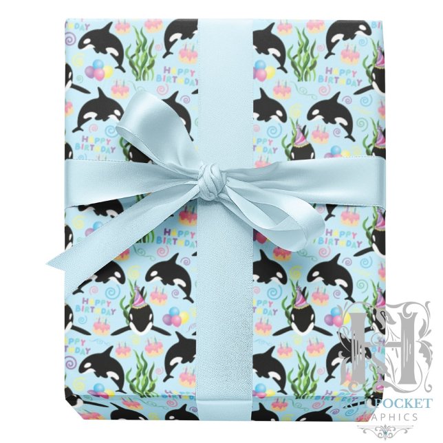 Orca Birthday Gift Wrapping Paper in Blue (Creator Uploaded)