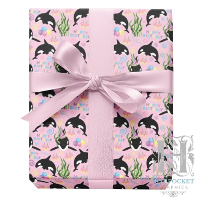 Orca Birthday Gift Wrapping Paper in Pink