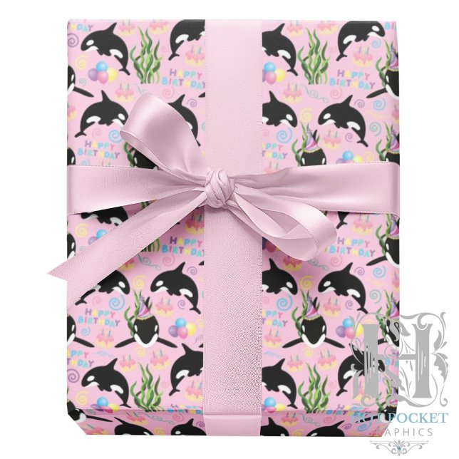 Orca Birthday Gift Wrapping Paper in Pink (Creator Uploaded)