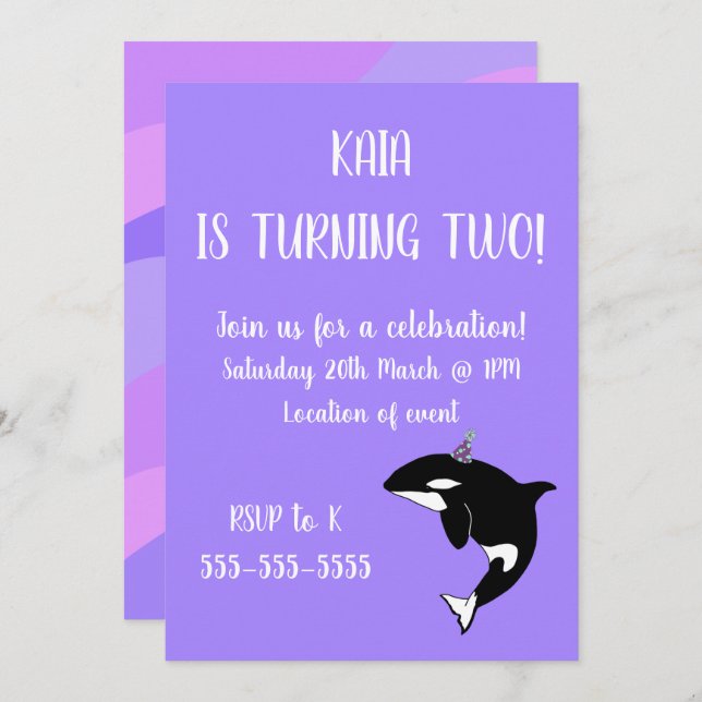 Orca Birthday Invitation (Front/Back)