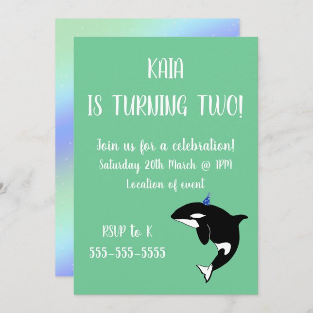 Orca Birthday Invitation (Front/Back)