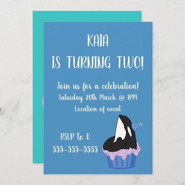 Orca Birthday Invitation (Front/Back)
