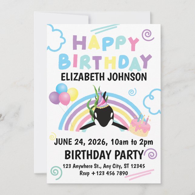 Orca Birthday Invitation in White (Front)