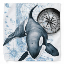 Orca Blue Compass Vintage Map Bandana