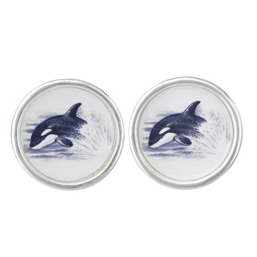 Orca Breaching Blue Cufflinks