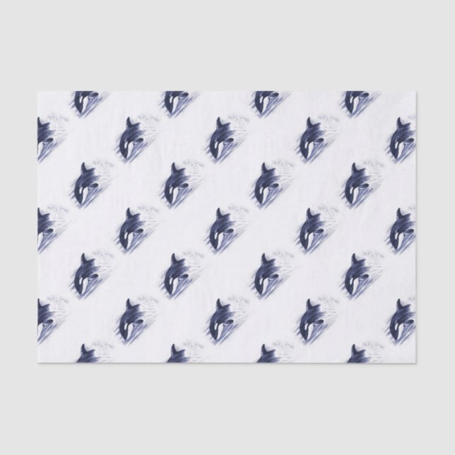 Orca Breaching Blue Tissue Paper (Front)