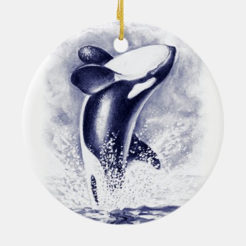 Orca Breaching Ceramic Ornament