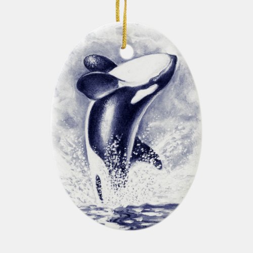 Orca Breaching Ceramic Ornament