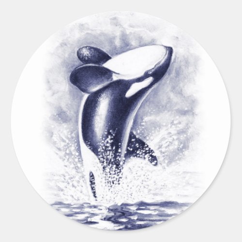 Orca Breaching Classic Round Sticker