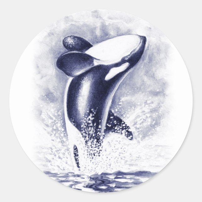 Orca Breaching Classic Round Sticker (Front)