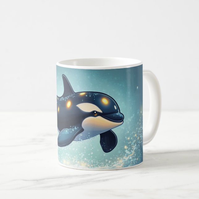 Orca Cartoon Style vibrant Cute Colorfull Coffee Mug (Front Right)