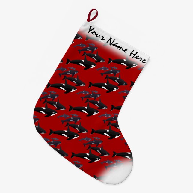 Orca Christmas Stocking Personalized Killer Whale (Front (Hanging))