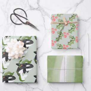 Orca Christmas Wrapping Paper Flat Sheet Set of 3