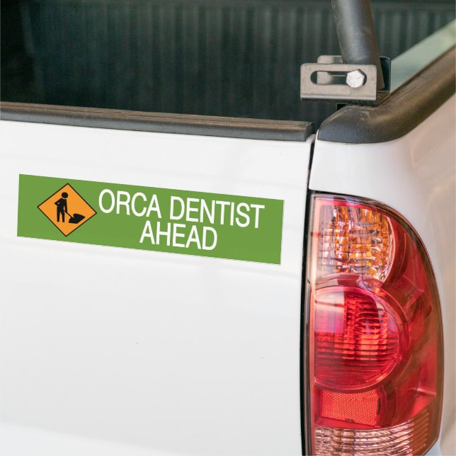 Orca Dentist Ahead Bumper Sticker (On Truck)