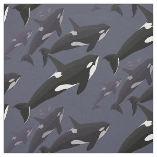 Orca Fabric Killer Whale Art Natural Linen Fabric