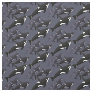 Orca Fabric Killer Whale Art Natural Linen Fabric