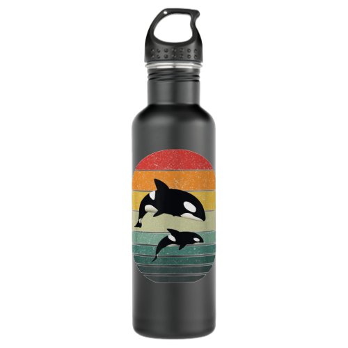 Orca Family Vinage Rero Ar Killer Whale Family  Stainless Steel Water Bottle