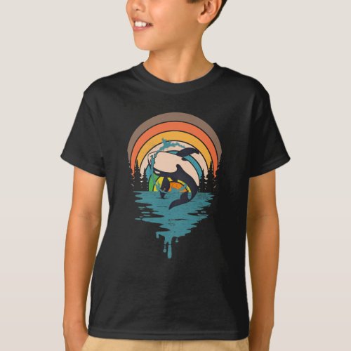 Orca Family Vintage Retro Art Killer Whale Family T_Shirt