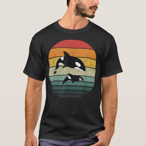 Orca Family Vintage Retro Art Killer Whale Family T_Shirt