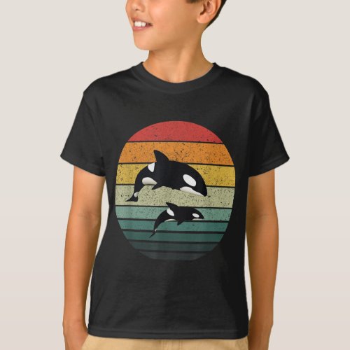 Orca Family Vintage Retro Art Killer Whale Family T_Shirt