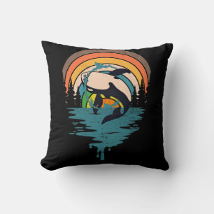Orca Family Vintage Retro Art, Killer Whale Family Throw Pillow