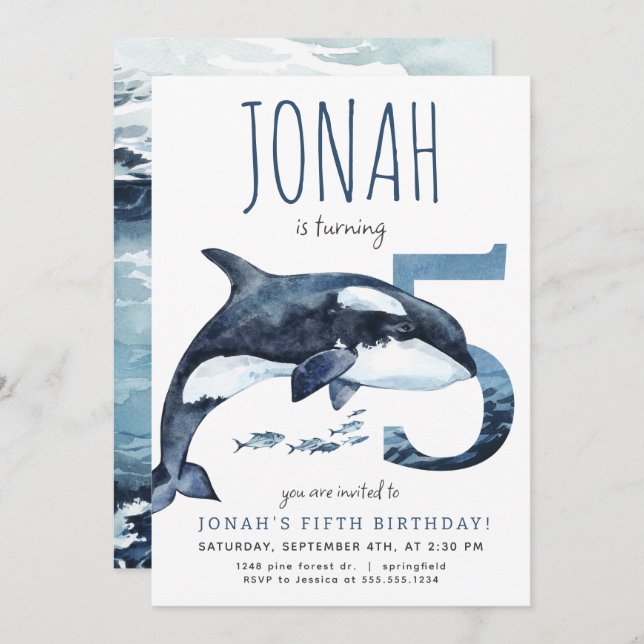 Orca Fifth Birthday Invitation (Front/Back)