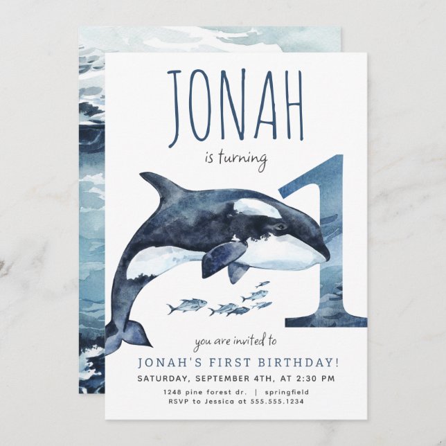 Orca First Birthday Invitation (Front/Back)