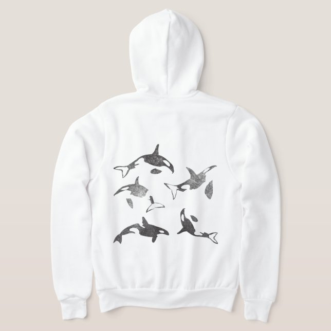 Orca Full Zip Up Grunge Back Design Hoodie  (Laydown Back)