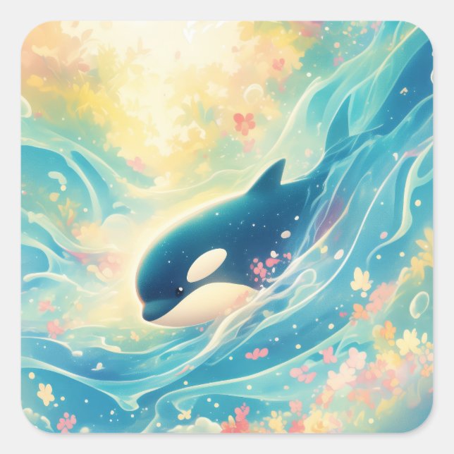 Orca Guardian of the Deep Square Sticker (Front)