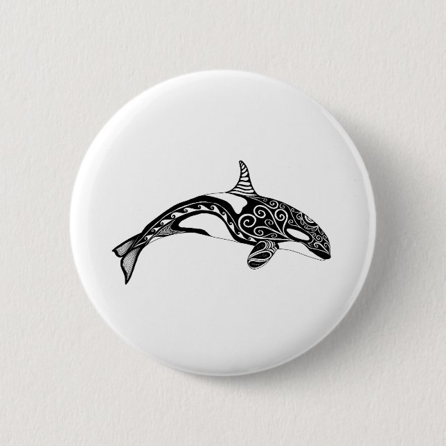 Orca - Hand Drawn - Black and White Button (Front)